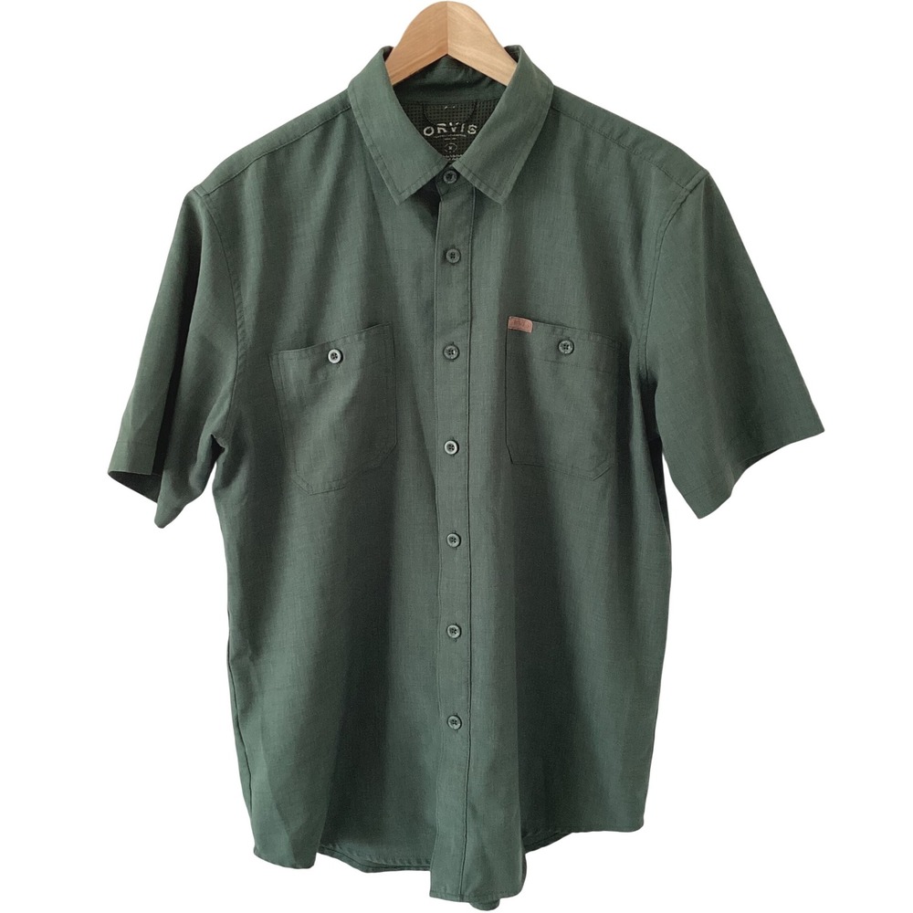 Orvis Mens Forest Green Short Sleeve Button Down Shirt Classic Collection Medium
